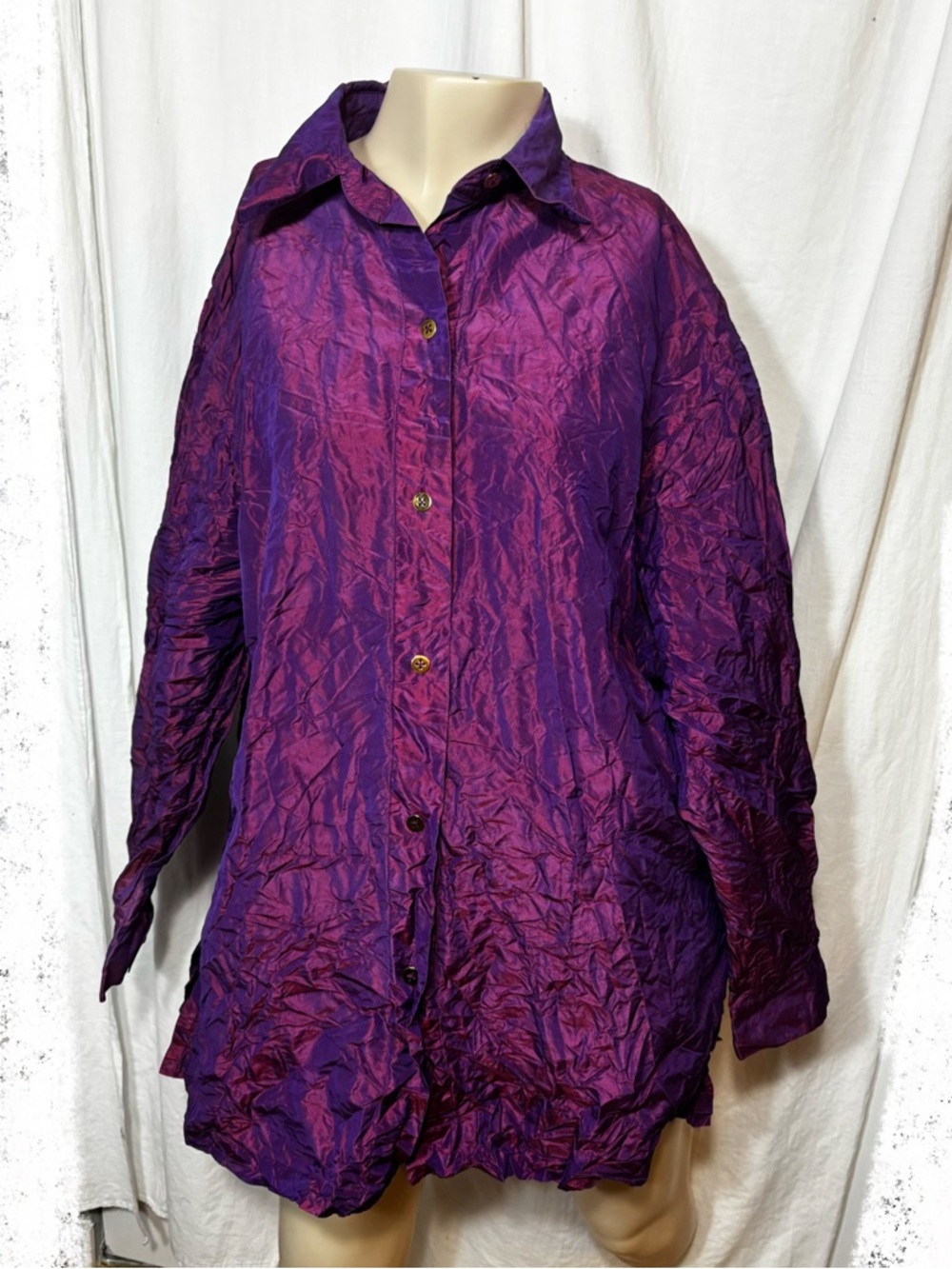 Ellen Tracy women’s silk pink iridescent long sleeve button down top size 14